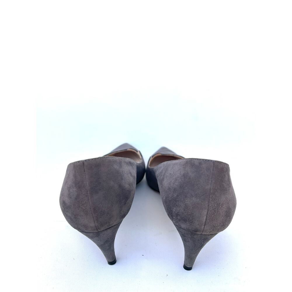 Prada Suede Scalloped Pointed Low Toe Kitten Heels Grey Gray 39 US 9 Pumps - Picture 10 of 14